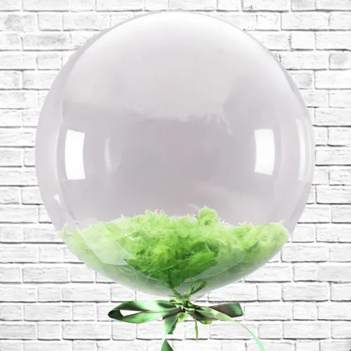 Шар BUBBLE баблс с зелеными перьями